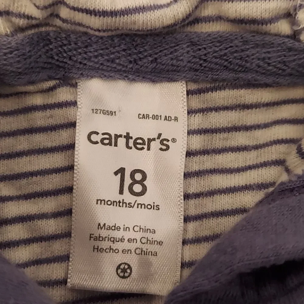 Carter's Blue Striped Hooded Jumpsuit 18M